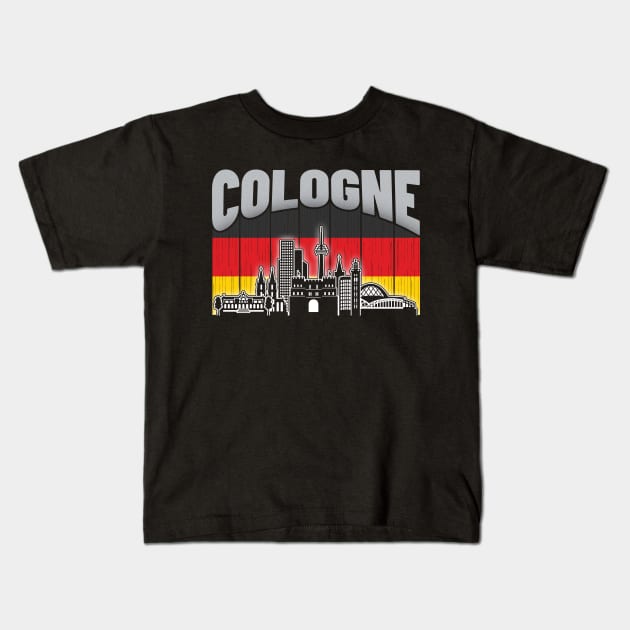 Cologne Germany Skyline Vintage German Flag Kids T-Shirt by travel2xplanet